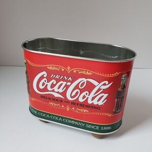 Vintage Metal Coca-Cola Salt & Pepper Shaker Carrier With Ball Feet